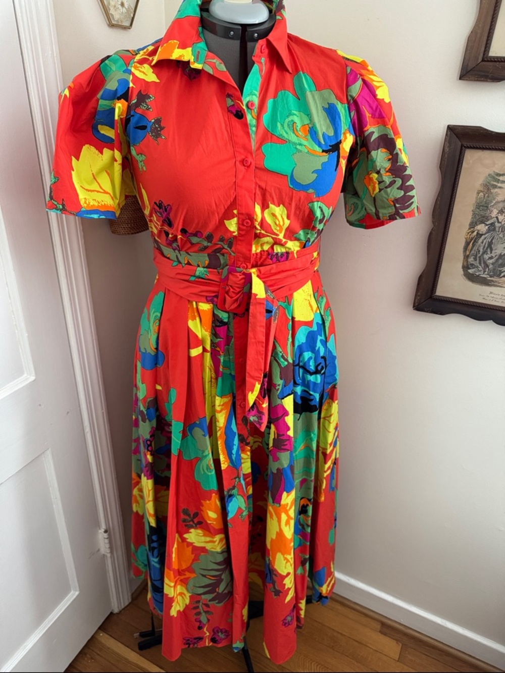 Christopher John Rogers x Target Red Floral Print Midi Shirt Dress - Picture 3 of 7